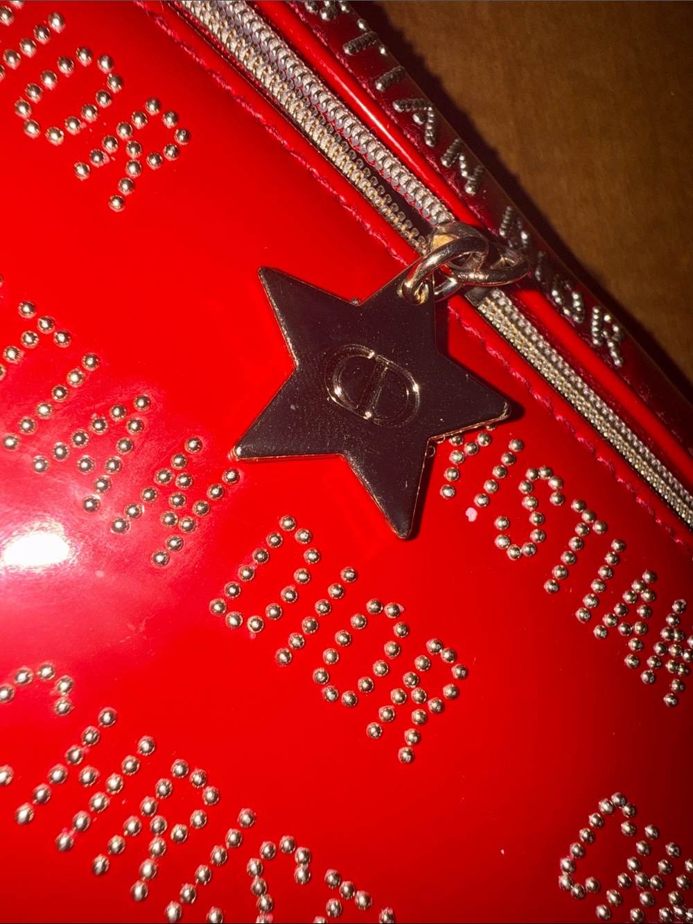 Dior Red Christian Dior Star Charm Patent Cosmetic Pouch Authentic